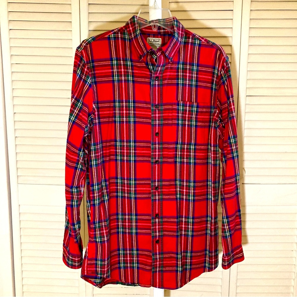LL Bean Men’s Slightly Fitted Flannel Shirt, 100% Cotton, Size Medium Tall